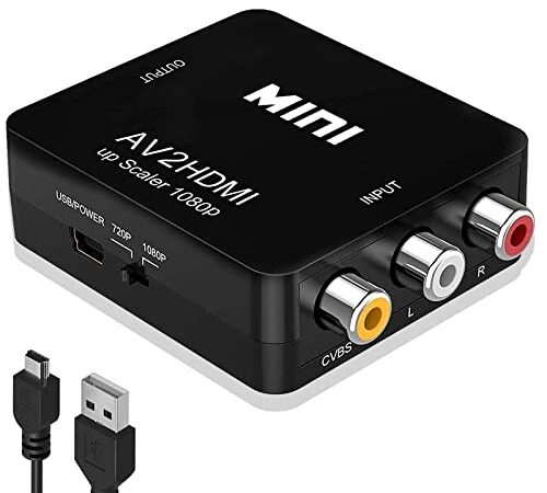 Adattatore da RCA a HDMI, Convertitore Video RCA to HDMI Convertitore Video RCA Composito CVBS AV a HDMI Audio 720 1080P per PC/Xbox/PS4/PS2/TV/STB/VHS/DVD/Wii/Snes/PSP