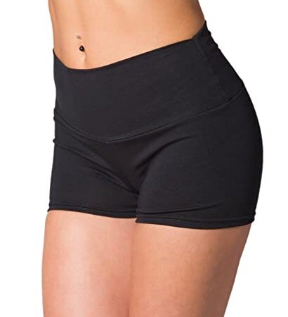 Alkato Pantaloncini Corti a Vita Alta da Donna Hotpants, Nero, 46