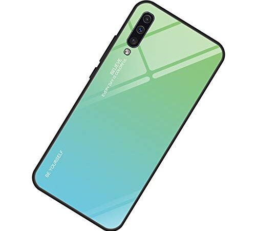 Alsoar Ultra Sottile Custodia per cellulare per Galaxy A70 Custodia Protettiva Gradient 9H Vetro Temperato Cornice in Silicone Morbido Antiurti Antigraffio Vogue Cover Galaxy A70 (Verde Ciano)