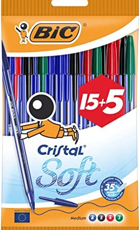 Bic Penne A Sfera Cristal Soft, Fornitura Per Cancelleria Scuola E Ufficio, Multicolore, ‎20 Unità (Confezione da 1)