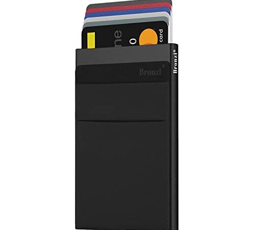 Bronzi® Porta carte Uomo Slim Donna - Portafoglio Porta Carte Di Credito Protezione RFID - Portacarte Mini Portatessere tascabile smart schermato (Nero)