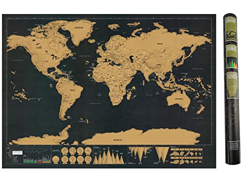 Cartina da Grattare Mondo, Hillylolly Mappa del Mondo da Grattare, Mappa del Mondo da Grattare Piccola, Idea Regalo per Viaggiatori, Scratch Off Map, 42.5 * 30CM, Imballaggio Tubo di Cartone