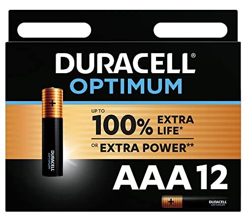 Duracell - Optimum AAA, Batterie Ministilo Alcaline, confezione da 12, 1.5 V LR03 MX2400