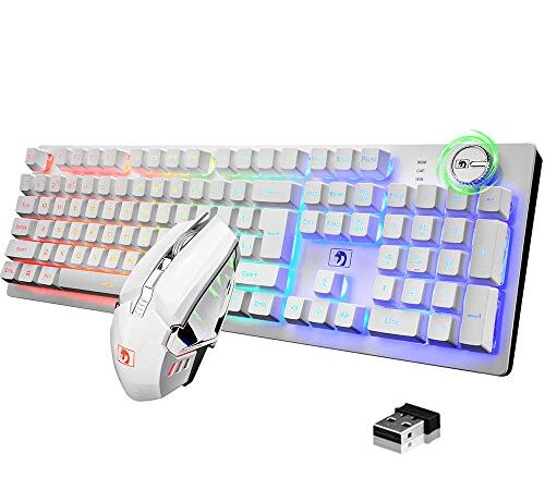 FELiCON K620 Tastiera da Gioco Wireless e Mouse Combo, Ricaricabile 4800 mAh Semi-Mechanical PS4 Gaming Keyboard, 16 RGB Illuminato, QWERTY+2400 DPI 2.4G Wireless Xbox Gaming Mice per PC Mac-Bianco