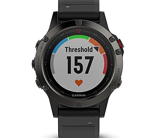 Garmin fēnix 5 - Orologio sportivo Smart con cinturino in silicone, acciaio inossidabile, Bluetooth, Sapphire, Impermeabile a 10 ATM, Grigio Nero