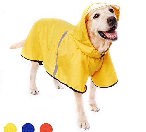 Impermeabile Cane Cappuccio con Foro per Guinzaglio Imbracatura Ultraleggero Cappotto per Cani Impermeabile con Traspirante Brim Cappuccio per Cani Poncho per Cani di Taglia Media Grande Giallo 5XL