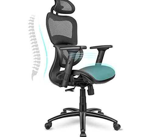 Komene Sedia da ufficio ergonomica con bracciolo 3D, poggiatesta, supporto lombare, angolo del poggiatesta e altezza regolabile, girevole a 360°, funzione dondolo, per l'ufficio e la casa, Nero