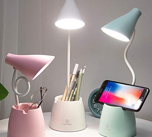 Lampada da Scrivania LED, Lampada da Tavolo Bambini con 3 Modalità di Illuminazione e Sensore Tattile, Dimmerabil Rotazione a 360 ° per Leggere, Studio, Lavorare (Bianca)