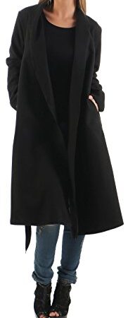 Malito Donna Lungo Cappotti Cascata-Design Cardigan Basic 3050 (Nero)