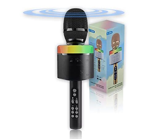 Microfono Bambini Adulti Wireless Professionale Portatile Bluetooth, Microfoni per Karaoke Cambia Voce Canto Autotune, Radiomicrofono Cassa Integrata (Black)