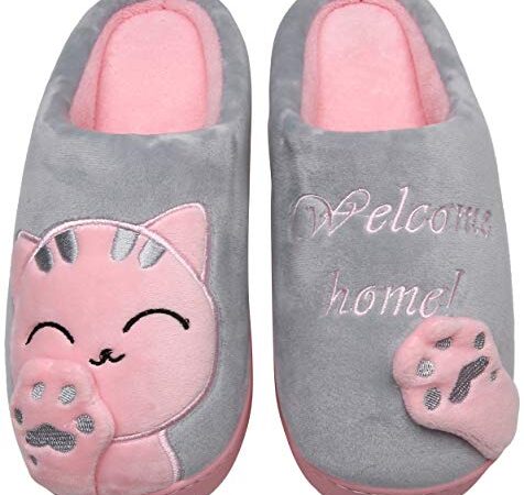 Mishansha Pantofole Donna Uomo Pantofola di Cartone Animato Peluche Ciabatte da Casa Scarpe per Inverno Autunno - Calde Leggere Morbide Comode e Antiscivolo(048 Grigio, 37/38 EU = 38/39 CN)