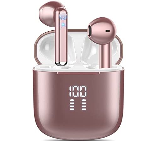 OYIB Cuffie Bluetooth 5.3, Auricolari Bluetooth con 4 Mic, Cuffie Wireless In Ear HiFi Stereo, Ricarica Rápida USB-C, Cuffie Senza Fili IPX7 Impermeabile Cuffiette Bluetooth Controllo Touch, Oro Rosa