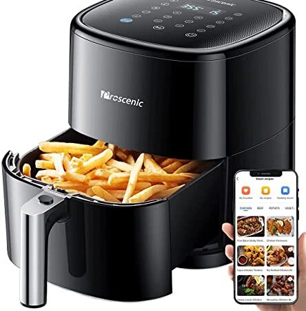 Proscenic T22 Friggitrice ad Aria, 5L Air Fryer Controllo con App & Alexa e Display LED Toccabile,11 Programmi Preimpostati，Rumore Basso，Senza BPA e PFOA per Patatine Fritte/Pizza