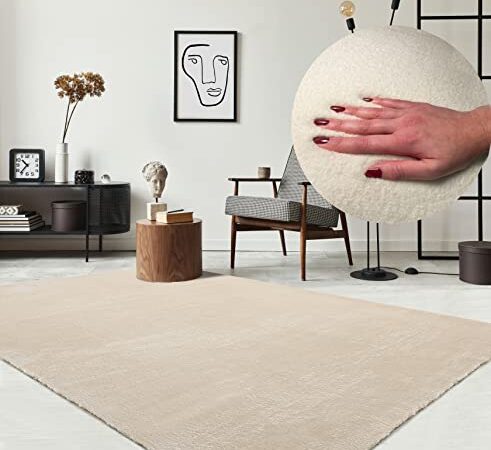 The Carpet, Relax - Tappeto moderno a pelo corto, con fondo antiscivolo, lavabile fino a 30°, super morbido, effetto pelliccia, 160 x 230 cm, colore: beige