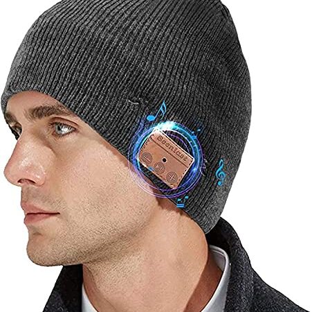 WUEAOA Cappello Bluetooth Uomo Donna Grigio,Idee Regalo Natale Invernali,Berretto Bluetooth 5.0 Musica Cappello con Cuffie Stereo e Microfono Viva voce,cappello invernale per gli sport all'aria aperta