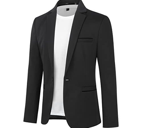 Allthemen Blazer da Uomo Slim Fit con Un Bottone Suit Jacket Giacca Elegante Formale for Wedding Business Evening da Lavoro Nero M