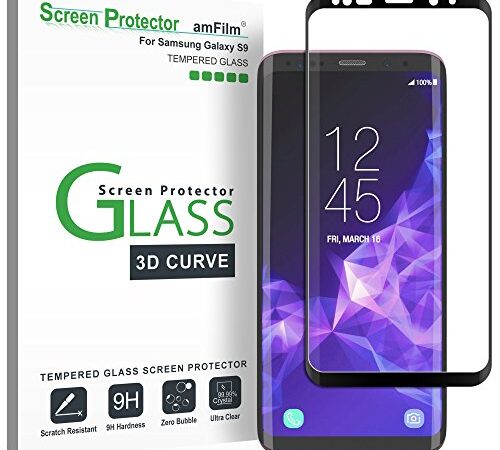 amFilm Galaxy S9 Vetro Temperato Pellicola Protettiva, Copertura Totale (Curva 3D) Protezione Schermo per Samsung Galaxy S9 (Nero)