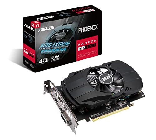 ASUS Phoenix AMD Radeon RX 550 Scheda Grafica, 4GB GDDR5, PCIe 3.0, HDMI, DisplayPort, DVI-D, Resistenza Alla Polvere IPX5, Ventole con Doppio Cuscinetto a Sfera, Tecnologia Auto-Extreme, Nero