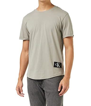 Calvin Klein Jeans T-shirt Maniche Corte Uomo Badge Turn Up Sleeve Scollo Rotondo, Beige (Elephant Skin), M