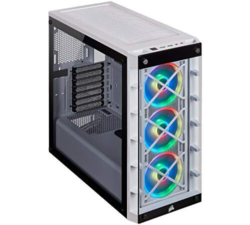 Corsair iCUE 465X RGB Vetro Temprato Smart Case Mid-Tower ATX, Pannelli Laterali e Anteriore in Vetro Temprato, Tre Ventole LL120 RGB Incluse, Opzioni Versatili di Raffreddamento, Bianco