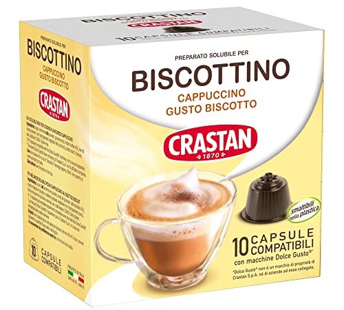 Crastan Capsule Compatibili Dolce Gusto, Biscottino, Cappuccino al Gusto di Biscotto, 1 Confezione da 10 Capsule