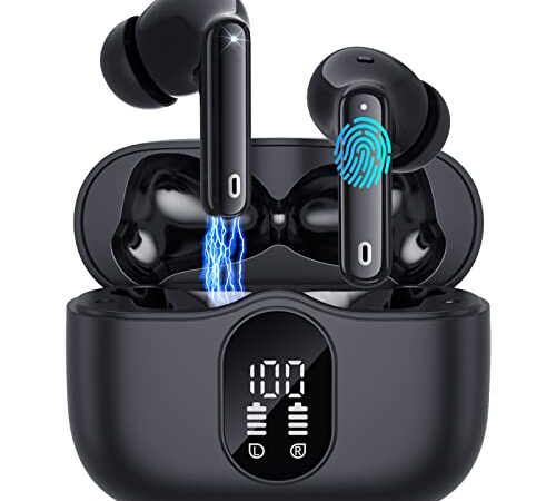 Cuffie Bluetooth, Auricolari Bluetooth 5.3 Cuffie Wireless con Hi Fi Stereo Cancellazione Rumore HD Mic, Cuffiette Bluetooth In Ear IP7 Impermeabili Controllo Touch Auricolari Wireless 40 Ore, USB-C