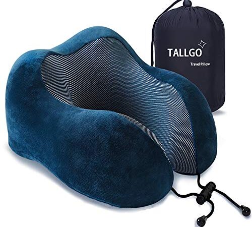 Cuscino da viaggio, morbido, in memory foam di alta qualità, sostiene collo e testa, per riposare e dormire, da usare in aereo, in macchina o a casa (blu scuro)