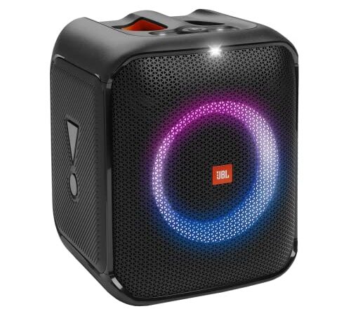 JBL PartyBox Encore Essential, Speaker Wireless Bluetooth Portatile con Effetti di Luce, Cassa Altoparlante Impermeabile IPX4 per Feste, Ingresso per Microfono Cablato, fino a 6 h di Autonomia, Nero