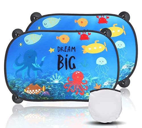 JOPHEK Parasole Auto Bambini, Tendine Parasole Auto, Universali Autoadesivo Finestrini Laterali Protezione da Raggi UV per Bambini con Simpatici Motivi, per Esterno Protezione Solare - 51x31cm