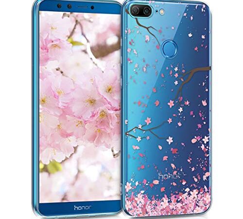 kwmobile Custodia Compatibile con Honor 9 Lite - Cover Silicone TPU - Protezione Back Case - Pioggia di petali rosa/marrone scuro/trasparente