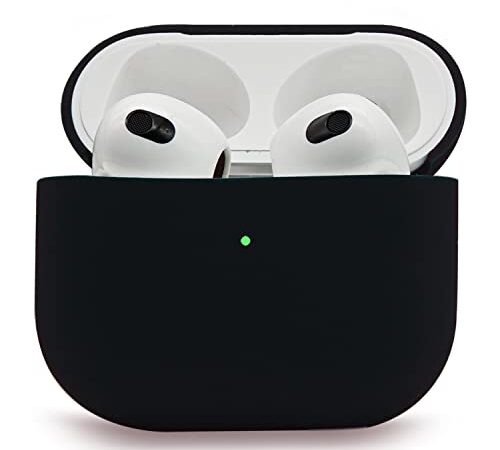 Mocarheri Custodia Compatibile con AirPods 3, Ultra Sottile in Premium Silicone protettiva antiurto, LED Frontale Visibile, Nero