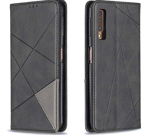 Posanter Cover per Samsung Galaxy A7 2018/A750, Flip Custodia Portafoglio Caso Libro Pelle PU e TPU Silicone Antiurto, Ultra Sottile con Chiusura Magnetica e Tasca per Carte Flip Wallet Caso (Nero)