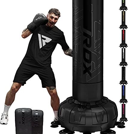 RDX Sacco da Boxe Terra, 6FT 180CM Pesante Pieno Professionale KARA Sacco con Guantoni e Base, Maya Hide Pelle Piedistallo Adulti Free Standing Bag, MMA Arti Marziali Pugilato Muay Thai Kick Boxing