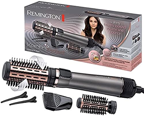 Remington Spazzola Rotante per Capelli, Asciugacapelli, 1000 W, Setole Morbide (40/50 mm), 2 Velocità e Temp, Rivestimento in Ceramica con Cheratina e Olio di Mandorle, Keratin Protect AS8811