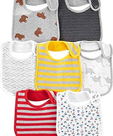 Simple Joys by Carter's Bavaglini per Dentizione Unisex Bimbi, Pacco da 7, Orsi/Dinosauri/Righe, Taglia Unica