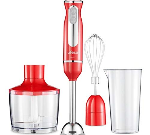 Ufesa Minipimer Frullatore a Immersione, Tritatutto, Potenza 600 W, Accessori Inclusi, Piede Smontabile, Lame ad alta Efficienza, Funzione Turbo, BPA Free, Rosso