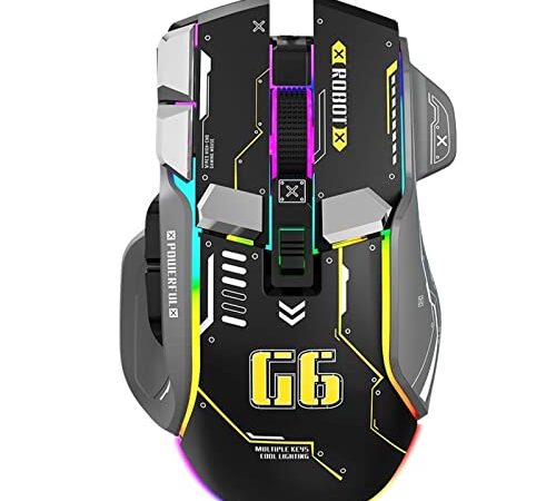 XZXWZX G6 Mouse da Gioco Wireless, Mouse Bluetooth, Connessione a 3 Modalità, Design in Stile Mecha, 12 Tasti, 11 Luci RGB, 5 DPI Regolabili, 4000 FPS, Ergonomia, Compatibile con PC/Mac/Laptop, Nero.