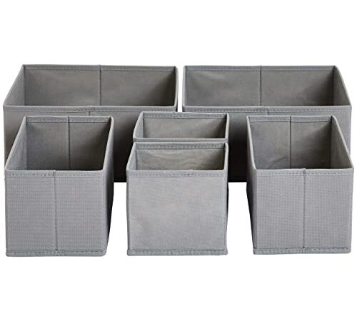 Amazon Basics Organizer in tessuto per cassetto, 6 unità, Grigio