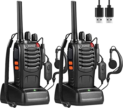 Baofeng 88E Walkie Talkie PMR446 Senza Licenza, Antenna Non Rimovibile, 16 canali Walkie-talkie professionali ricaricabili a lungo raggio con base per caricabatterie USB e auricolari (2 pezzi)