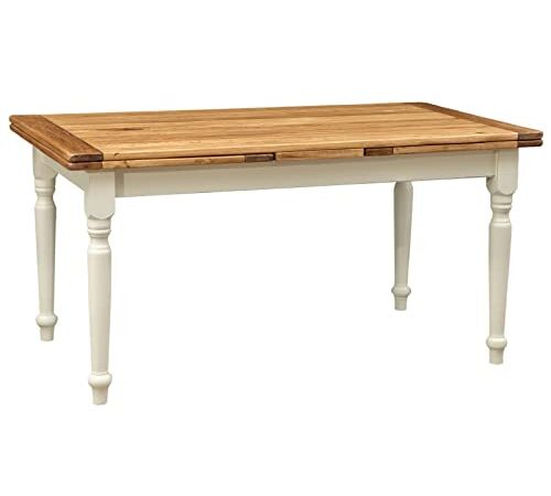 Biscottini Tavolo legno massello 160,5x90,5 cm | Tavolo allungabile cucina Bianco artigianale Made in Italy | Tavolo pranzo allungabile