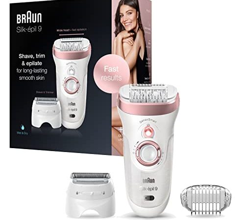 Braun Silk-épil 9 Depilatore Donna, Epilatore Elettrico Donna Impermeabile al 100% Idea Regalo, 9-720 Bianco e Rosa