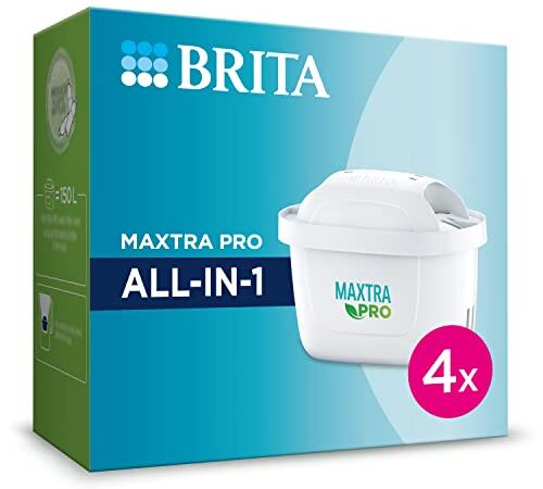 Brita Filtri Maxtra Pro All-In-1 per Caraffa Filtrante per Acqua, Include 4 Filtri Maxtra Pro All-In-1 per la Riduzione di Cloro, Calcare e Impurità