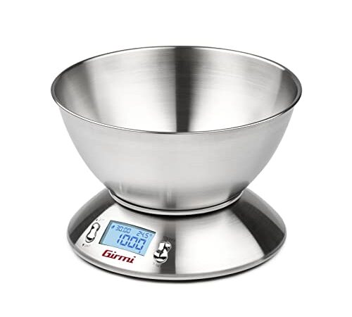 Girmi PS85 Bilancia Elettronica da Cucina,1 g - 5 kg, Temperatura Ambiente, Tara, Timer, Acciaio INOX