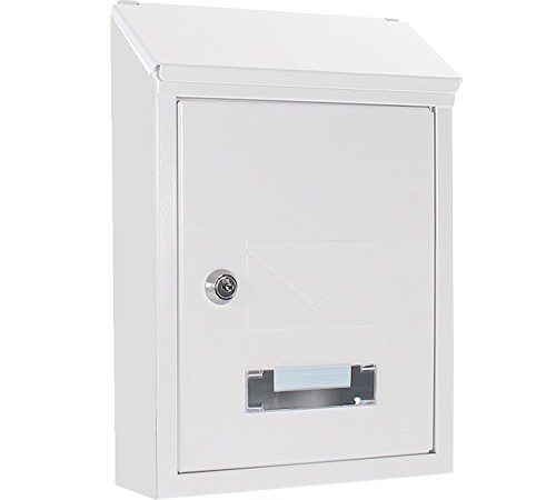 HomeDesign cassetta postaleHomeDesignMailbox HDM-2100-Bianca, in acciaio, con 2 feritoie, targhetta portanome integrata nella finestra di visualizzazione, goffratura, serratura a cilindro bianca.