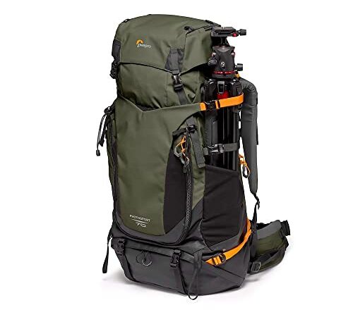 Lowepro PhotoSport PRO BP 70L AW IV, Tessuto Riciclato, Zaino Fotografico per Reflex/Mirrorless, Accesso Frontale/Posteriore, Inserto Fotocamera Rimovibile, Cinghie Accessori, Taglia M/L, Grigio/Verde