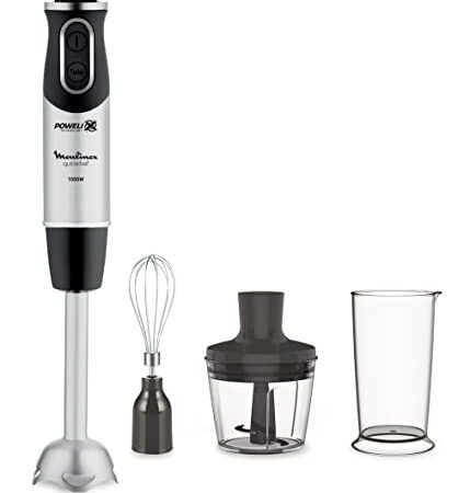 Moulinex DD6558 Quickchef 3in1 Frullatore a Immersione, 1000 W, Mixer con Tecnologia Powelix e 10 Velocità, 3 Accessori, Bicchiere 800 ml, Tritatutto 500 ml e Frusta, Lame in Acciaio Inossidabile