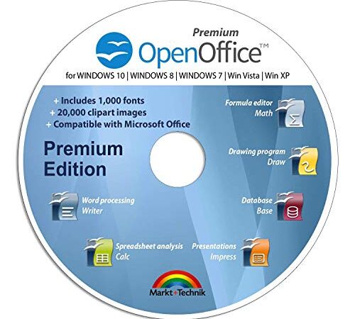 OpenOffice Premium Edition for Windows 11-10-8-7-Vista-XP | PC Software and 1.000 New Fonts and Free Email Support | Alternative to Office | Compatible with Word, Excel and PowerPoint