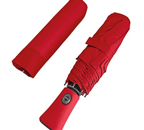 PERLETTI Ombrello Portatile Rosso Donna da Borsa - Ombrello Pieghevole da Pioggia Antivento Leggero - Ombrello Mini da Viaggio Compatto con Apertura e Chiusura Automatica - Diametro 100 cm (Rosso)