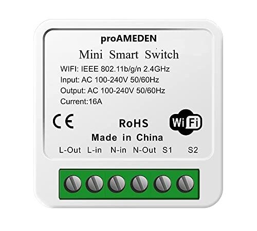 proAMEDEN Interruttore intelligente WiFi 16A, MINI Smart Switch Wifi, Modulo interruttore, App Tuya/SmartLife, Compatibile con Alexa, Google Home (1)