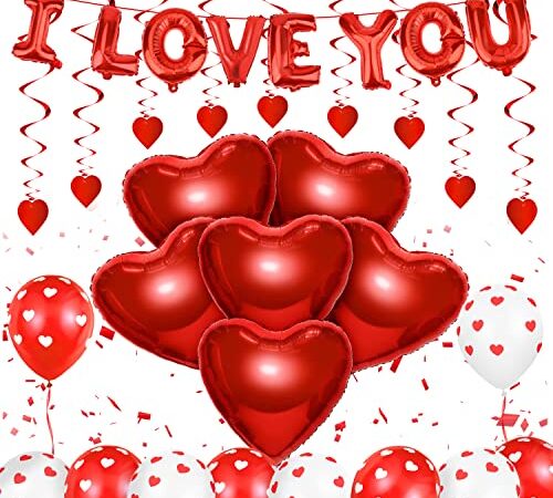 San Valentino Decorazioni 41pcs,Palloncini Cuore San Valentino, Palloncini Alluminio Cuore,Palloncini I Love You,Decorazioni Romantico,Palloncini Matrimonio Rossi,Per San Valentino,Proposta,Confessare